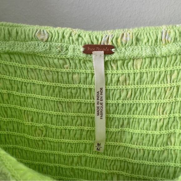 Free People Marigold Top in Key Lime Combo Smocked half Sleeve Cropped top green - Picture 10 of 13